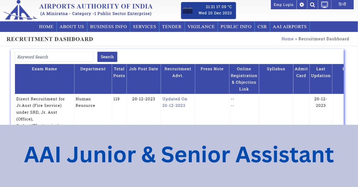 AAI Junior Assistant Senior Assistant Recruitment 2023 In Southern