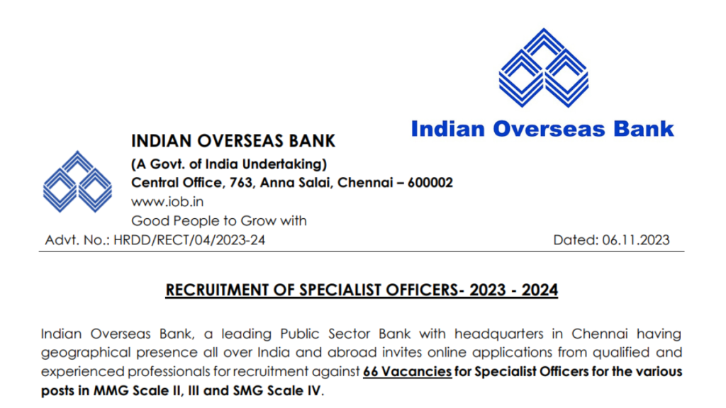 IOB Specialist Officer Recruitment 2023