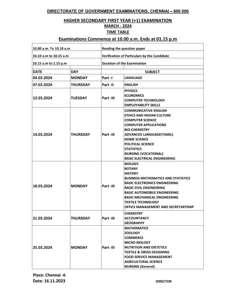 TN 10th, 11th, 12th Public Exam Time Table 2024 Released, Check Tamil