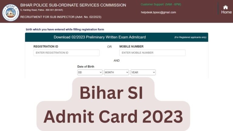 Bihar SI Admit Card 2023 download