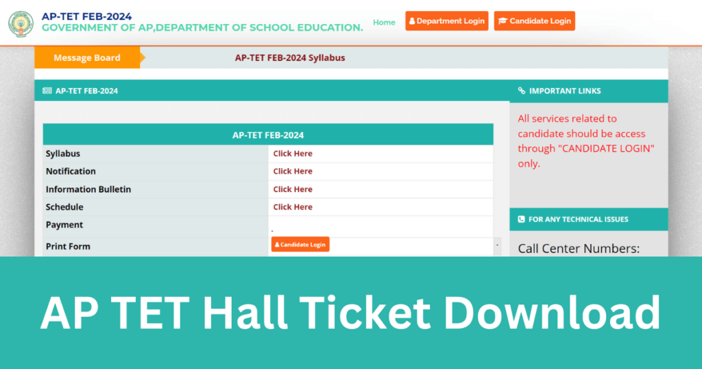 AP TET Hall Ticket Download 2024 at aptet.apcfss.in