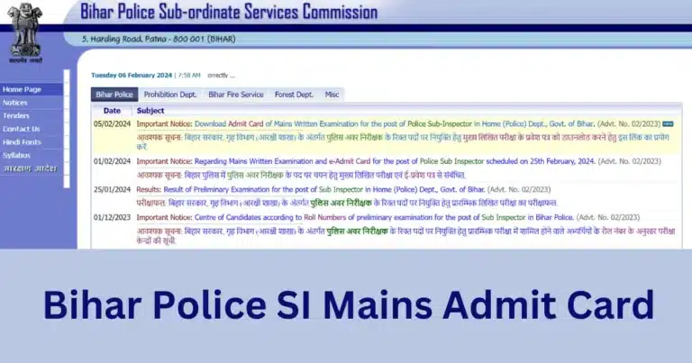 Bihar Police SI Main Admit Card 2024